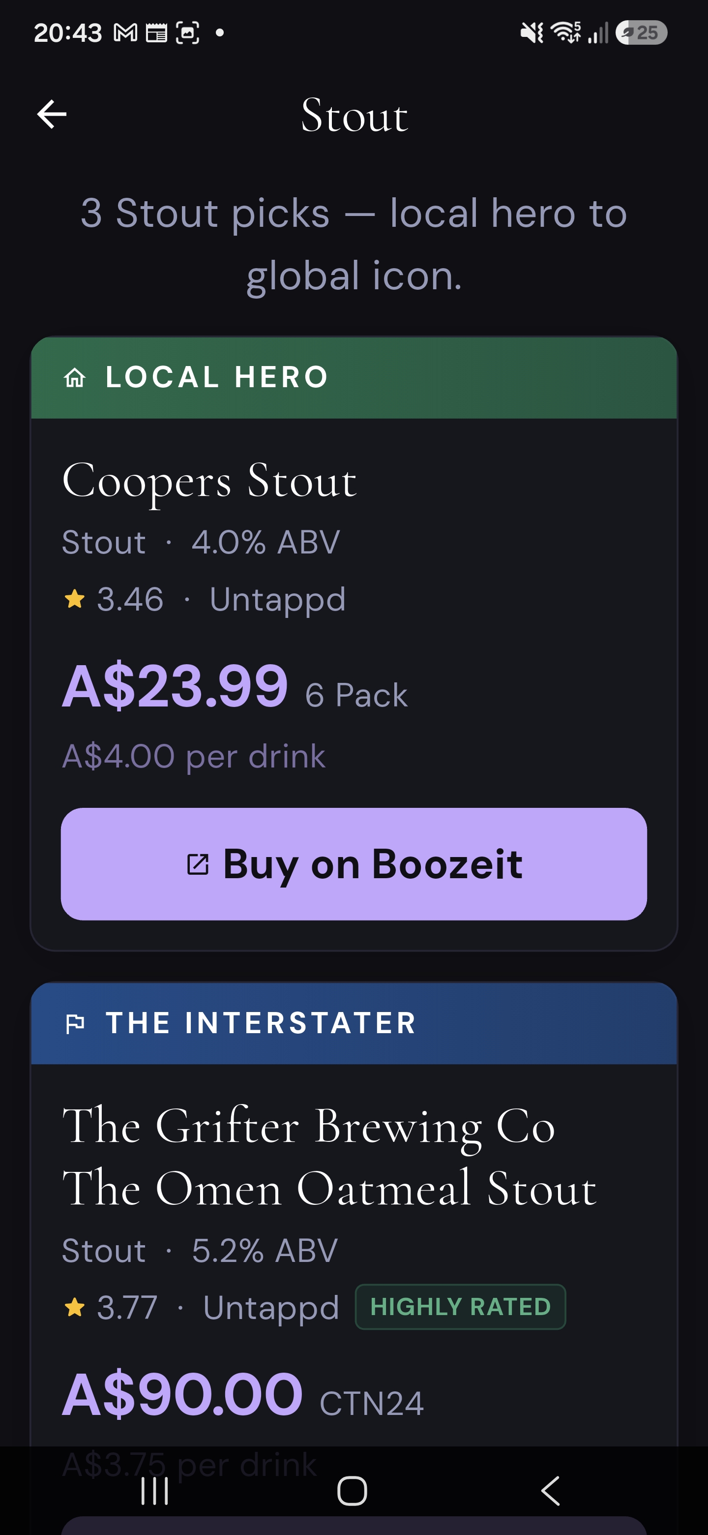 Tiered beer picks with Untappd ratings
